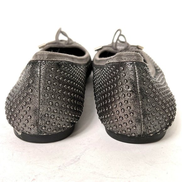 Coach Lara Studded Gray Leather Metallic Slip On Comfort Lace Ballet Flats 6 B - Picture 7 of 10